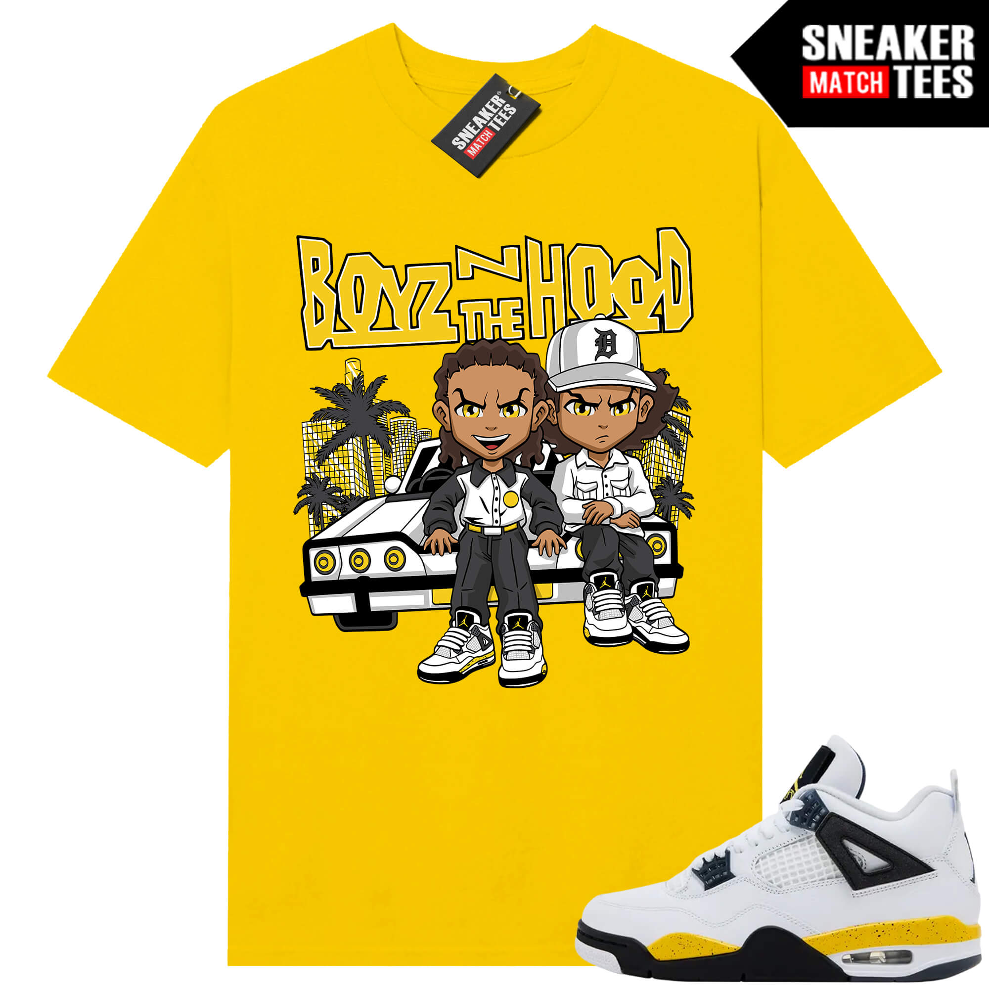 Tour Yellow 4 AJ4 Sneaker Match Tees Boyz N the Hood x Boondocks Parody