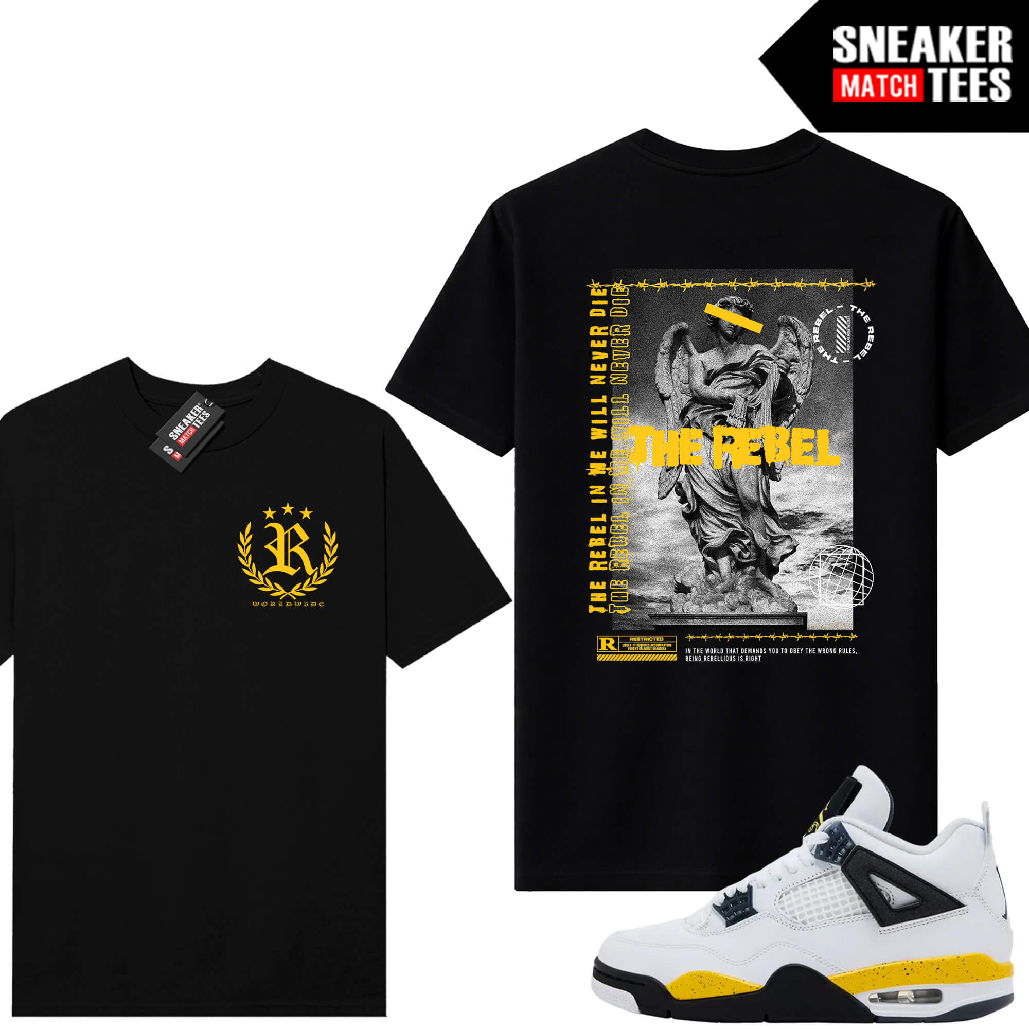 Tour Yellow 4 AJ4 Sneaker Match Tees Rebel V2 - Image 3