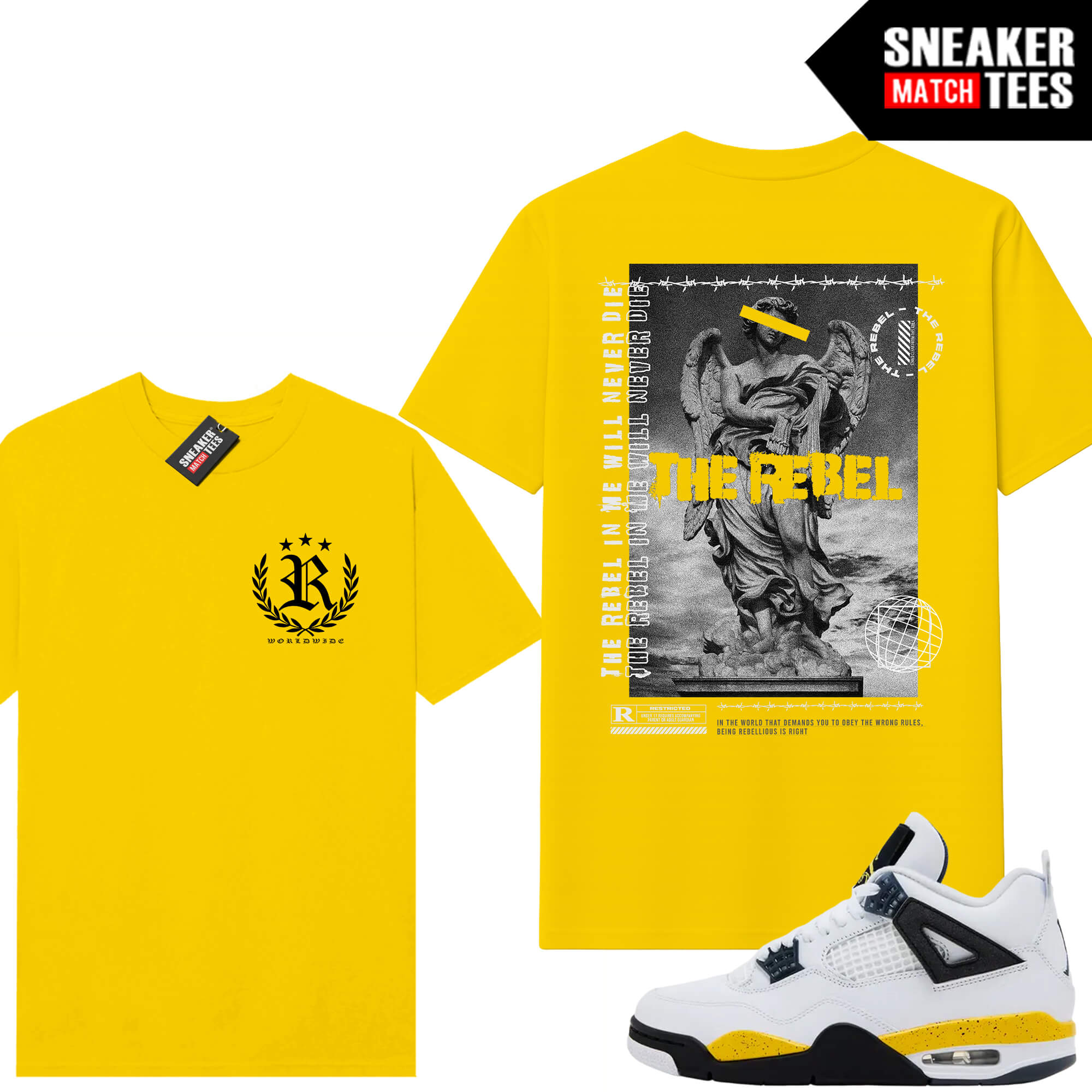 Tour Yellow 4 AJ4 Sneaker Match Tees Rebel V2