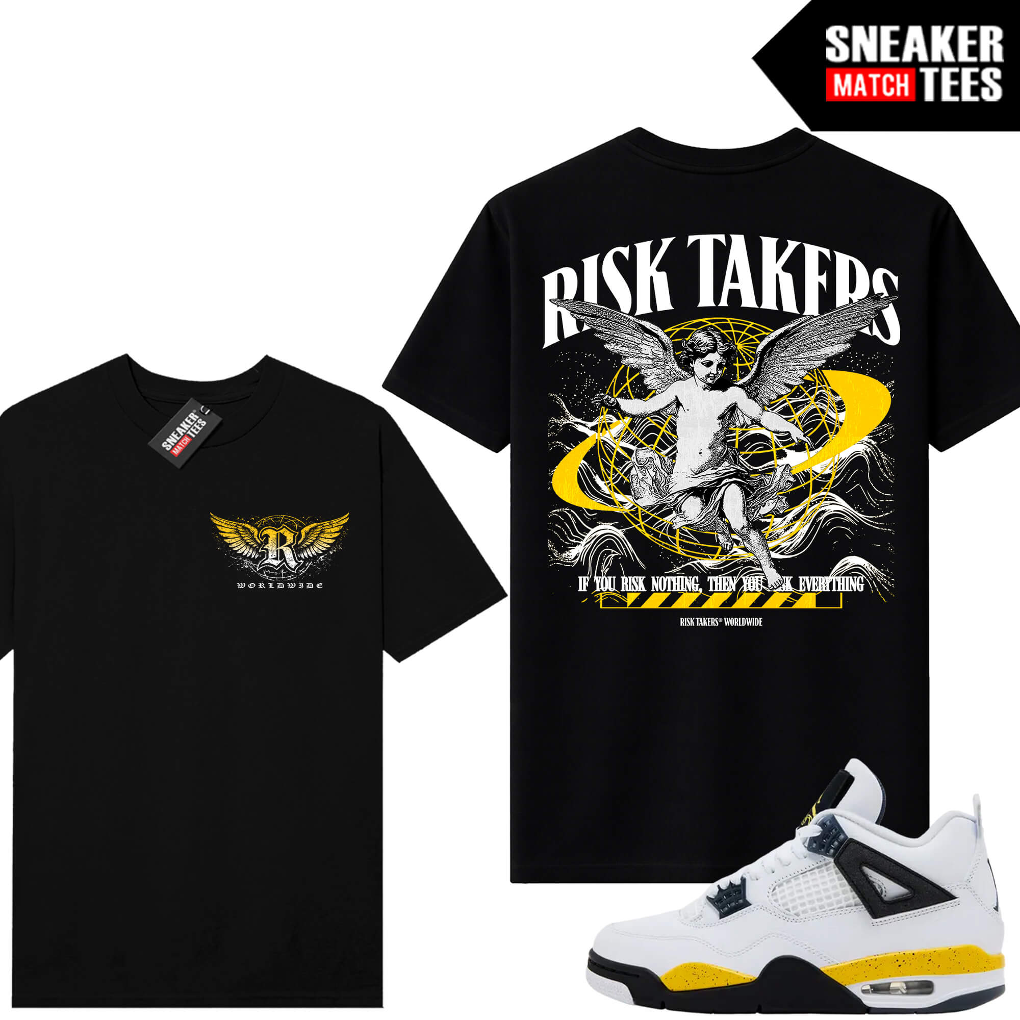 Tour Yellow 4 AJ4 Sneaker Match Tees Risktakers Worldwide V2 - Image 3