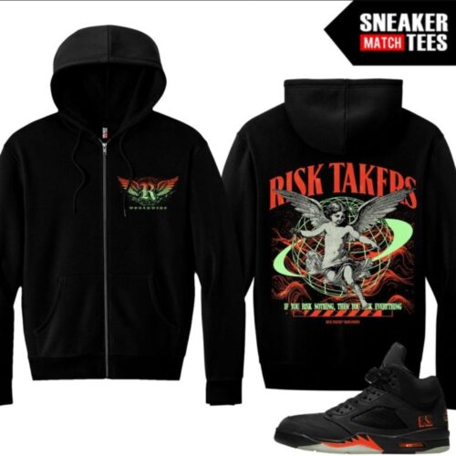 Halloween 5s Sneaker Match Zip Up Hoodie Black Risk Takers