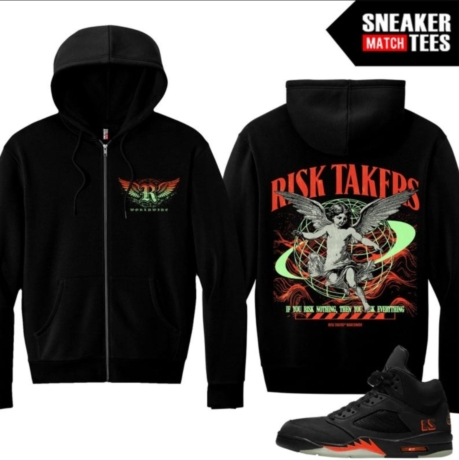 Halloween 5s Black Risk Takers Zip Up Hoodie — front and back