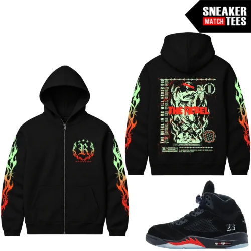 Halloween 5s AJ5 Sneaker Match Zip Up Hoodies Rebel Flame