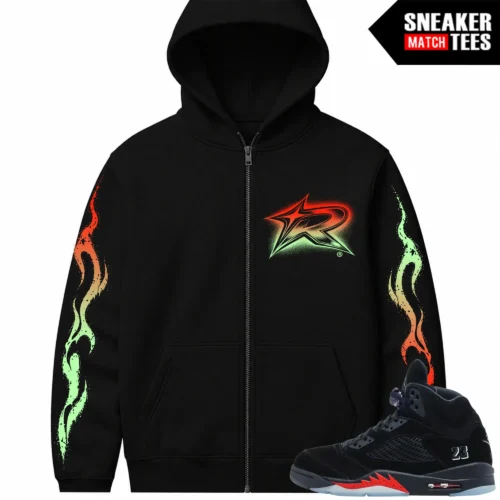 Halloween 5s AJ5 Sneaker Match Zip Up Hoodies Risktakers R Star Logo Black