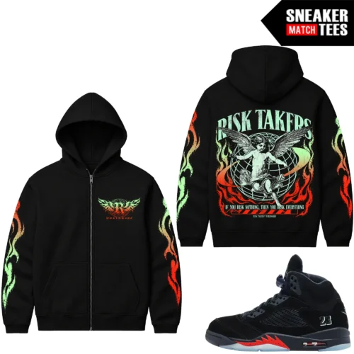 Halloween 5s AJ5 Sneaker Match Zip Up Hoodies Risktakers Worldwide Flame