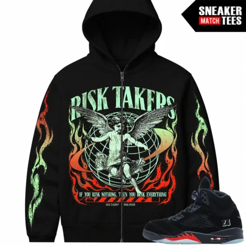 Halloween 5s AJ5 Sneaker Match Zip Up Hoodies Risktakers Worldwide V2 Flame